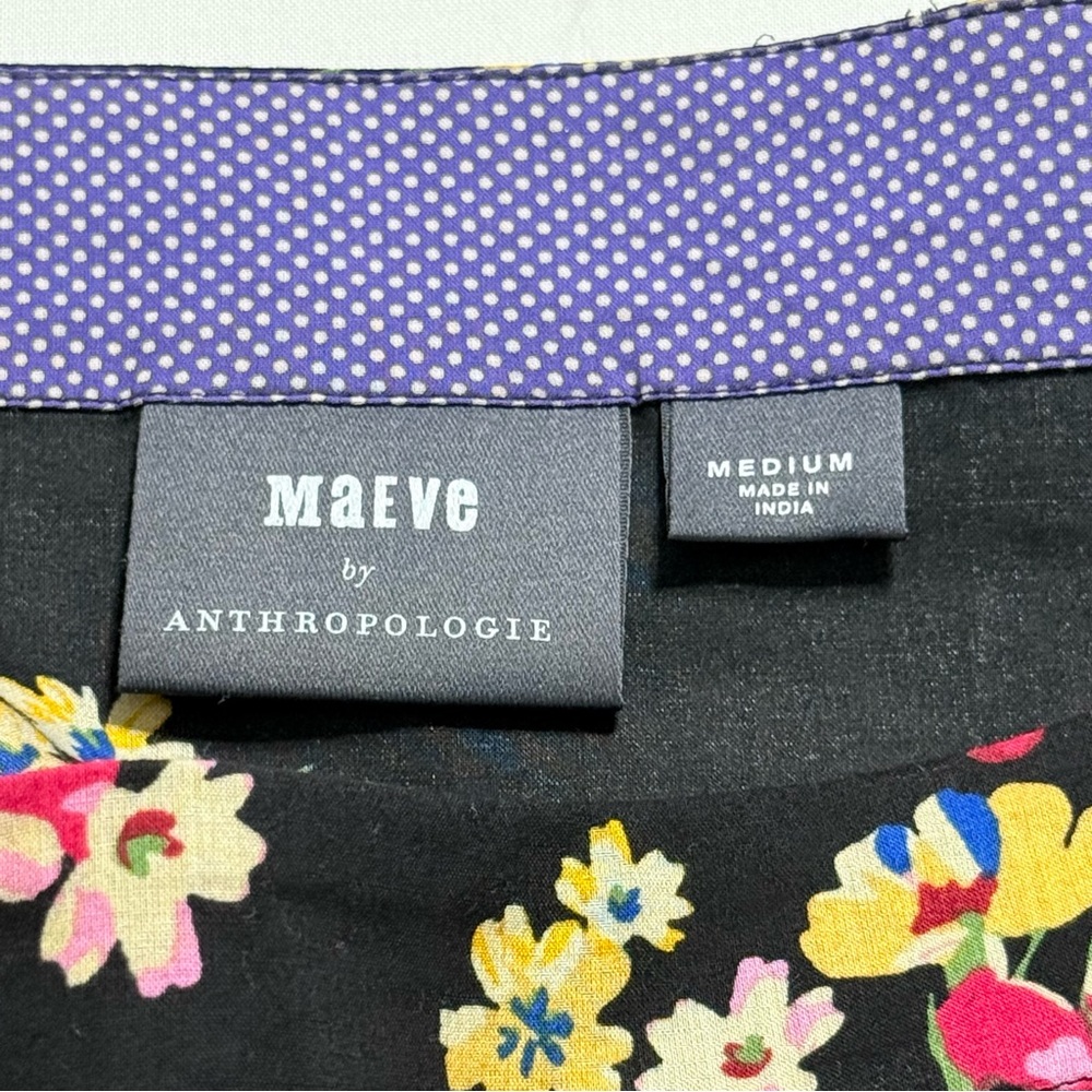 Floral Maeve Anthropologie Black Multi Cotton Smocked Dolman Blouse M Medium - Picture 7 of 9